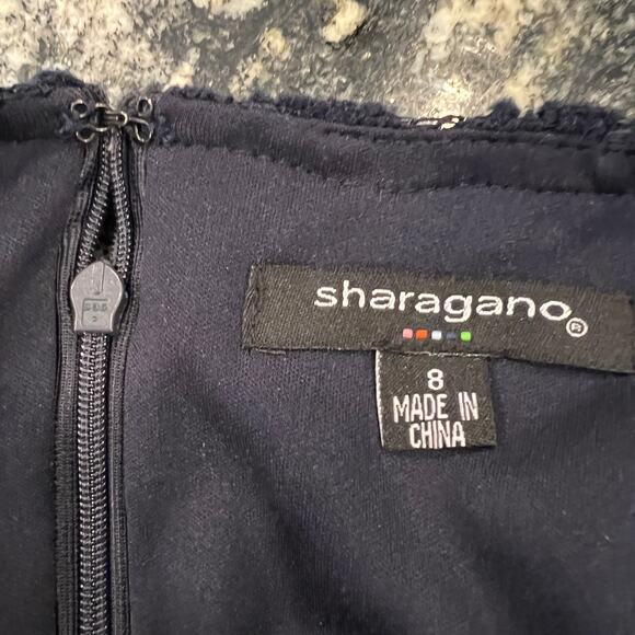 Sharagano Navy Blue Short Sleeve Lined Lace Shift Dress - SIZE 8 - Picture 7 of 9